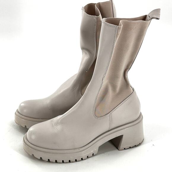 Steve Madden Hesitant Lug Mid Calf Boot 6 Bone Leather White Cream Chelsea - Picture 8 of 10